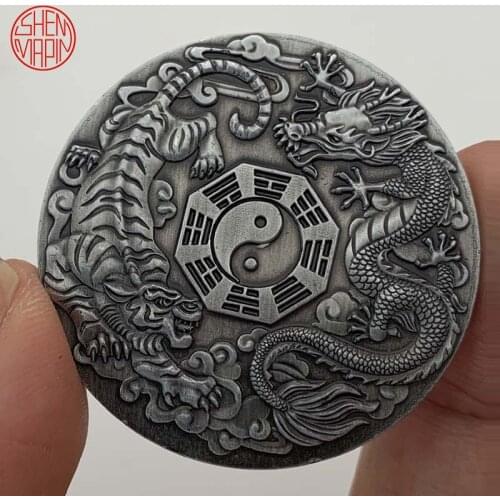 Dragon Srising and Tigers Leaping Commemorative Coin Chinese Traditional Culture Coins Collectibles Eight-Diagram Tactics Coin