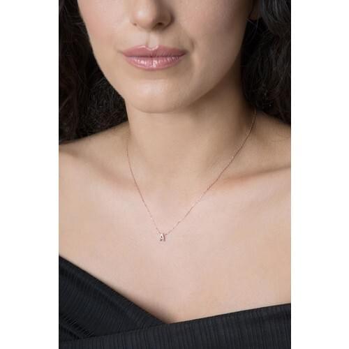 Elika Silver Female Three-Dimensional Letter A Rose Plated 925 Sterling Silver Necklace