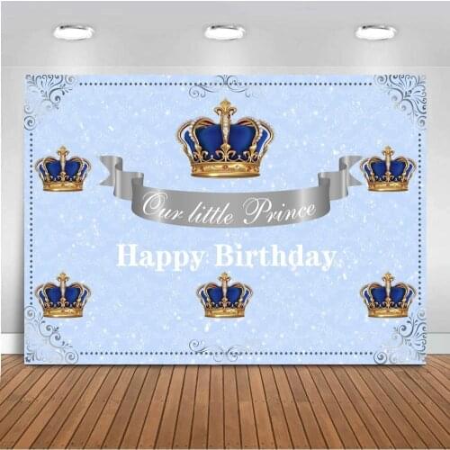 Crown Happy Birthday Photo Background Royal Newborn Baby Party Banner Supplies Props Backdrop Repeat Crown Pattern Blue Studio