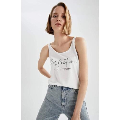 DeFacto Summer Woman Tops & Tees Slogan Printed Suspender Athlete Regular Fit C Neck Streetwear Female Fashion-U3411AZ21SM