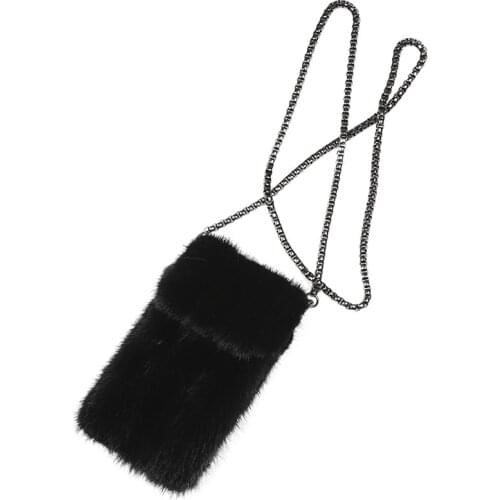 [Mobile Phone Bag] Mini Mink Fur Coin Purse Messenger Bag Small Mobile Phone Bag Female Wild Lady Shoulder Mobile Phone Bag
