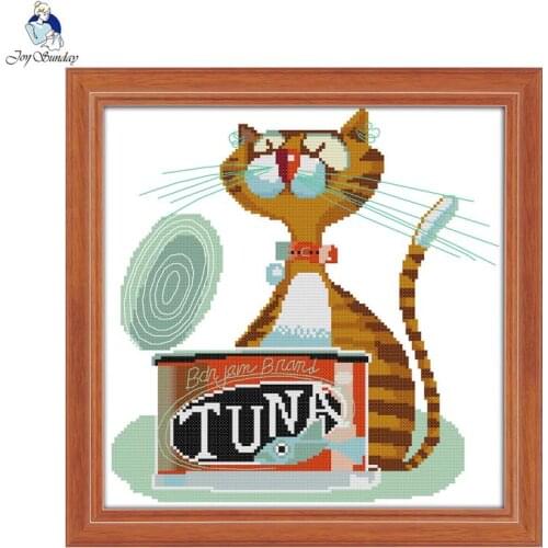 Joy Sunday Greedy cat,counted printed on fabric DMC 14CT 11CT Cross Stitch kits, embroidery needlework Sets Home decor