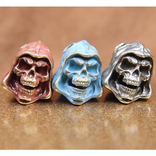 Brass Cloak Sickle Grim Reaper Knife Paracord Bead Hood Death Skull Head Umbrella Rope Pendant Outdoor EDC DIY Lanyard Accessory