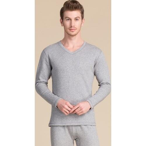 Men Long Johns Autumn Winter New Silk V Collar Velvet Thermal Underwear Warm Thick Real Silk Long Johns BSY8094