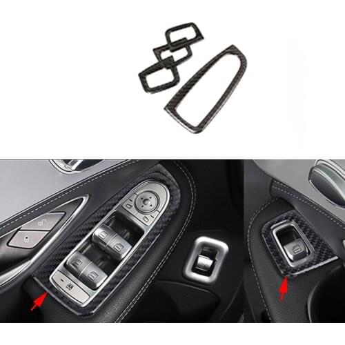 Real Carbon Fiber Door Window Lift Cover Trim For Mercedes Benz C Class W205 2015-2017 & GLC Class X205 2016-2017