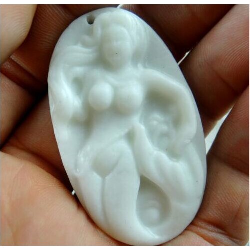 Natural Stone Chinese Liantian stone hand-carved statue Mermaid amulet pendant for diy Jewelry Making necklace AccessoriesA27