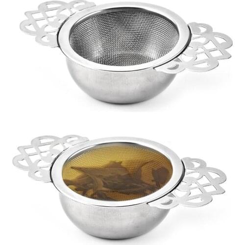 Stainless Steel Tea Strainer With Bottom Cup Double Handle Bulk Tea Spice Filter Reusable Tea Strainer Teapot Accessories
