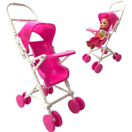 NK One Set Doll Accessories Pink Baby Stroller Infant Carriage Stroller Trolley Nursery Toys Mini Furniture For Barbie Doll