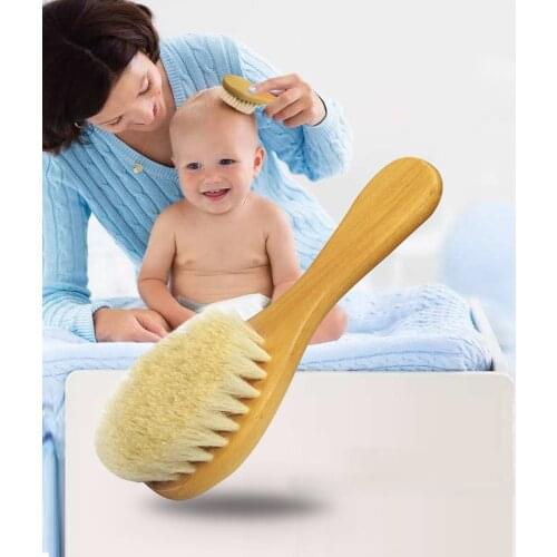 New Baby Care Pure Natural Wool Baby Wooden Brush Comb Brush Baby Hairbrush Newborn Hair Brush Infant Comb Head Massager