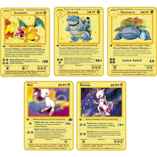French Pokemon Cards In Frenish PMGBA JAPAN Anime Collection Charizard Mewtwo Gold Metals Playing Cards Gift Trading Cards