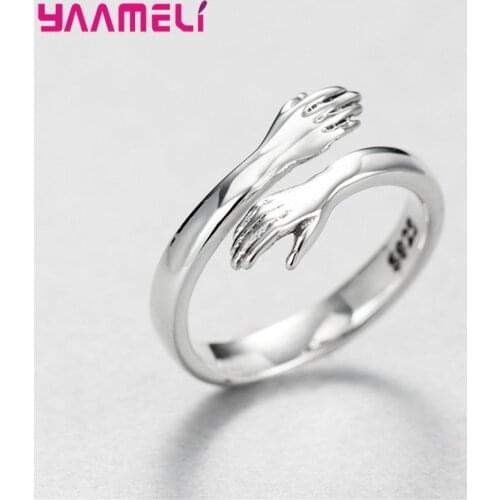 Novelty Love Hug Charms Open Band Adjustable Ring for Men Women 925 Sterling Silver Couple Lover Dating Jewelry