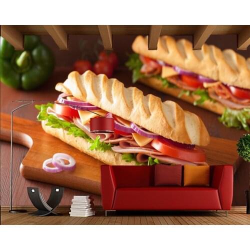 Papel de parede bread Sandwich Ham Tomatoes Food 3d wallpaper,fast food shop restaurant dining room kitchen bar murals
