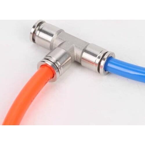 PE-4-6-8-16Pneumatic Connectors 4/6/8/10/12/14/16mm Tee Nickel Plated Brass Push In Quick Connector Release Air Fitting Plumbing