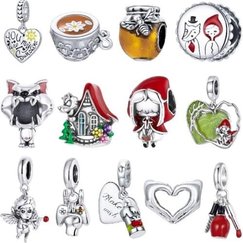 BISAER Genuine 925 Sterling Silver Hoodwinked Animation Figures Charms Fit Original Bracelet and Necklace Fine Jewelry ECC1890