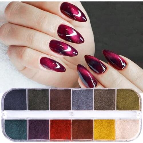 5D Cat Eye Nail Dip Powder Pigment Starry Sky Jade Effect Magnetic Stick Nails Glitter Dust Chrome Nail Art Decor LE12grid-5DMY