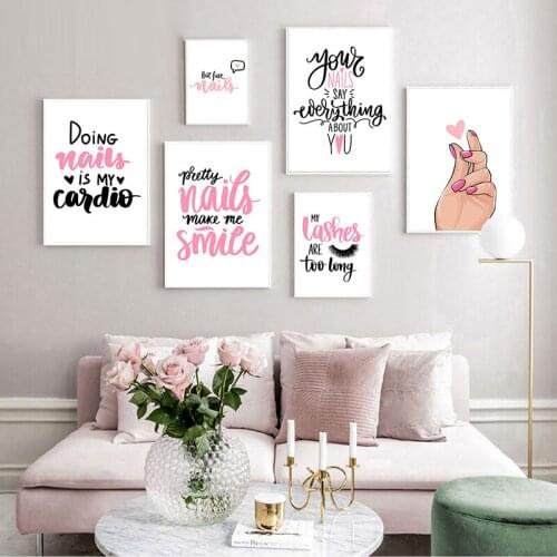 Pink Nail Art Wall Painting Eyelash Canvas Prints Posters Beauty Quotes Wall Pictures For Girls'Room Home Decor Minimalist Style