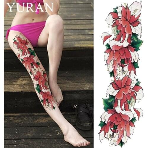 Sexy Watercolor Lotus Flower Temporary Tattoo Stickers Girls Full Leg Body Art Tattoo Women Beach Arm Flash Fake Tatto Shoulder