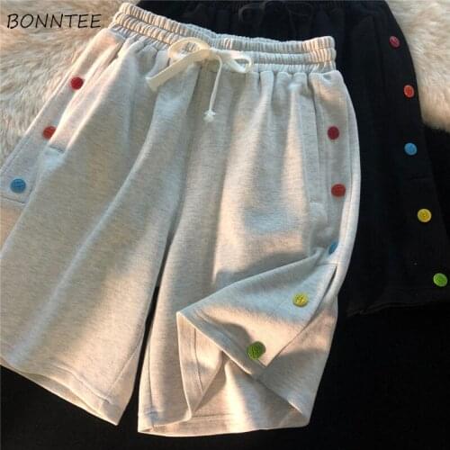 Shorts Women Fashion Colorful Solid Button Elastic Waist Ulzzang Chic Casual Streetwear Comfortable Girl Student Baggy Loose New