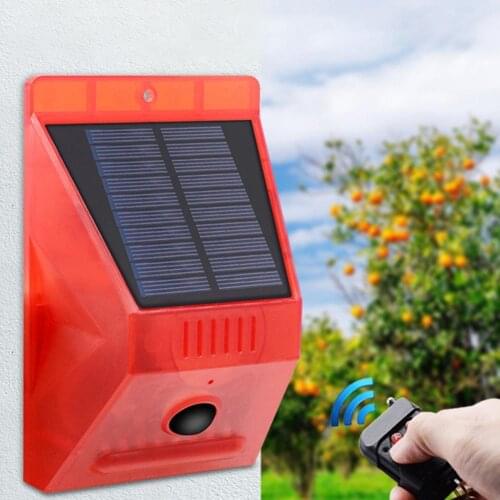 Solar Alarm Lamp Remote Control LED Security Alarm Anti-theft Sound Alert Flashing Warning Light Detector For Home Yard Outdoor