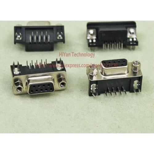 10pcs/lot) DR9 DB9 Female Serial Port Adapter Connector RS232 9 Pins 90 Degree Curved Needle Welded type