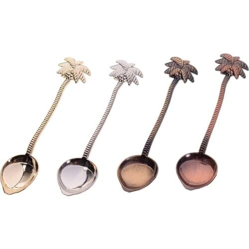 Tableware Tea Coffee Spoon Vintage Royal Style Ice Cream Dessert Spoon Small For Bar Party Zinc Alloy Coconut Tree Shape