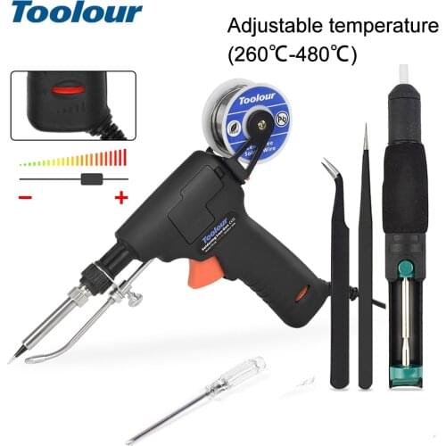 Toolour EU/US 60W Automatic Send Tin Gun Hand-held Internal Heating Soldering Iron Rework Station Desoldering Pump Welding Tool