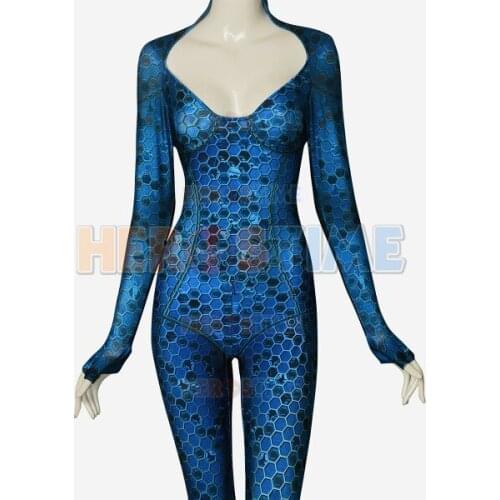 High Quality 3D Print New Mera Cosplay Costume Spandex Zentai Suit Mera Halloween Zentai Catsuit Costume for Woman