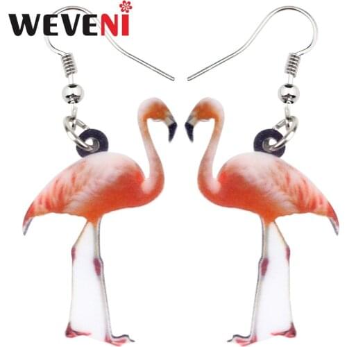 WEVENI Acrylic Elegant Flamingo Bird Earrings Big Long Dangle Drop Novelty Animal Jewelry For Women Girls Teens Summer Charms