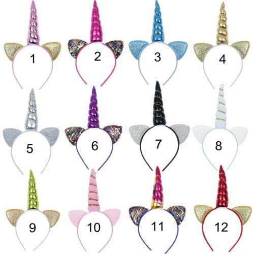 Yundfly 12pcs Cute Baby Girls Glitter Unicorn Horn Hairband Kids Cat Ear Headwrap Hair Band Unicorn Party Hair Accessories