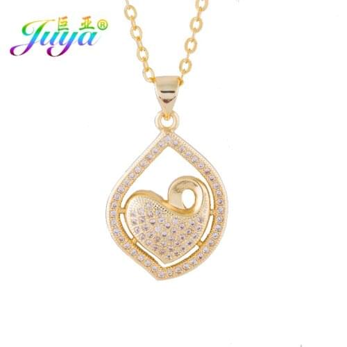 Juya Handmade Zircon Insert Jewelry Necklace Gold /Rose Gold Heart Pendant Necklace For Women Girls Christmas Gift Jewelry