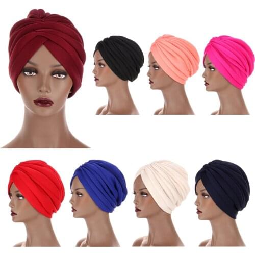 Women Hair Loss Hat Head Scarf Turban Cap Hijabs Muslim Cancer Chemo Hat Cover Wrap Islamic Bonnet Pleated Skullies Beanies Cap