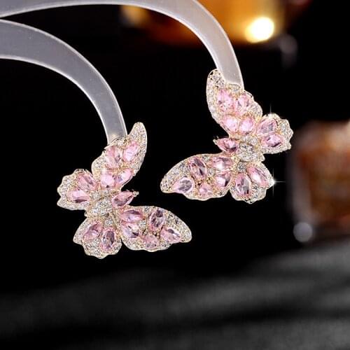 Handmade Butterfly Diamond cz Stud Earring 100% Real 925 sterling silver Jewelry Engagement Wedding Earrings for Women Bridal