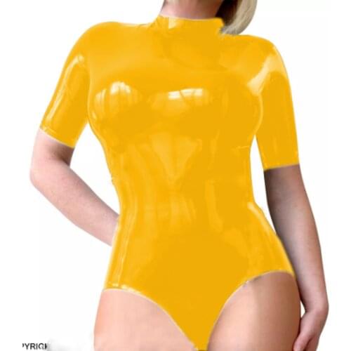Women PVC Bodysuit Sexy Playsuit Short Sleeve Mock Neck Halloween Fetish Costume Slim Fashion Erotic Bodysuits Plus Size 7XL