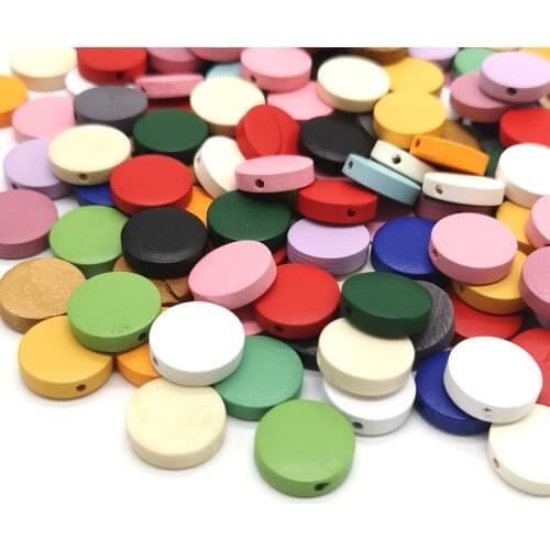 20 pcs 15mm Wood Beads Oblate-Shape Beads Straight Hole Natural Wood Candy Color Beads for Jewelry Making Bracelet Pendant DIY