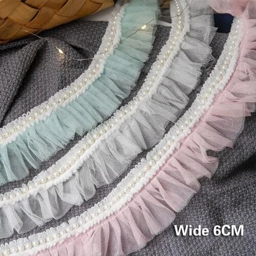 6CM Wide Pearl Fold Organ Embroidery Lace 3D Beaded Edge Embroidered Ribbon DIY Wedding Dress Sewing Supplies