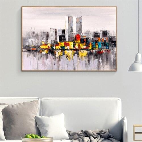 Abstract City Light In Night Poster Print Modern City Landscape Painting For Living Room Aisle Fashion Bar Pub Wall Art Decor