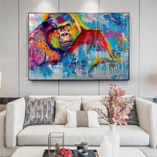 Abstract Colorful Graffiti Monkey Gorilla Animal Canvas Painting Wall Art Picture for Living Room Home Decor (No Frame)