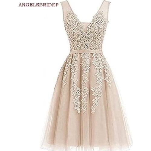 ANGELSBRIDEP V-Neck Homecoming Dresses Junior Party Gowns Fashion Applique Tulle Beading Cinderella Graduation Gowns Hot