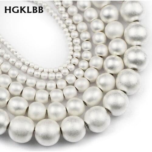 HGKLBB White Gold Natural Matte Hematite Stone 2/3/4/6/8/10mm Round Spacer Loose Beads For Jewelry Making Diy bracelet Findings