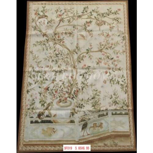 Free Shipping 100% 5.65'X6.95' Handmade wool aubusson tapestry gobelin carpet