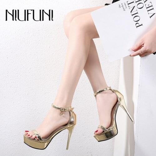 NIUFUNI Wedding Shoes Platform Rhinestone Women Sandals Elegant Buckle Stiletto High Heels Summer Footwear Shoes For Women