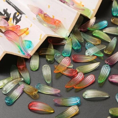Wholesale 10Pcs Lampwork Long Bamboo Leaves Beads Multi Gradient Color Glass Beads For DIY Jewelry Making Hairpin Handmade