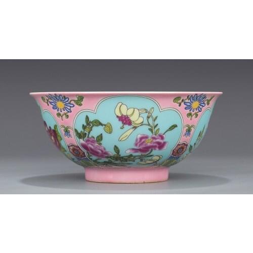 Kangxi Qing Dynasty year mark enamel flowers bowls antique porcelain pink bowl antique collection