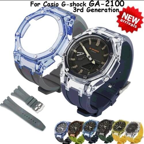 Watch Aceesories Set for Casio G-SHOCK GA2100 Sports Silicone Transparent Watch Band DIY Replacement Accessories Waterproof