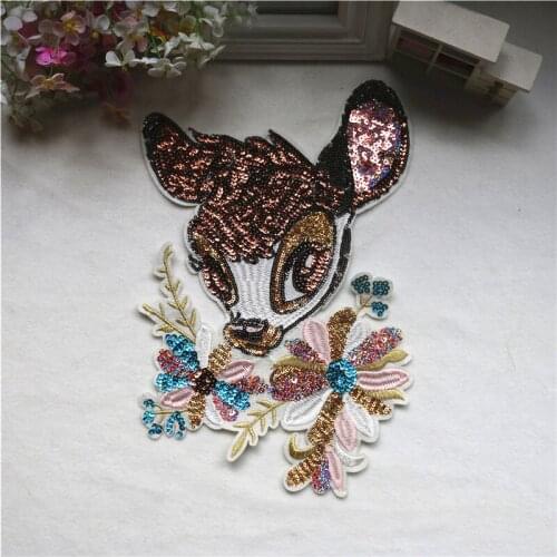 Deerin flower sequined patches sewing on garment accessories decoration stick embroidery applique patches for clothing