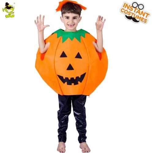 Kids Cute Pumpkin Lovely Boys Halloween Fancy Jumpsuit With Headpiece Kids Cosplay Outfits Clothing For Children