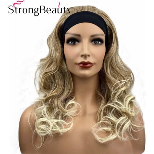 StrongBeauty Long Curly Synthetic Wigs with Headband Natural Women Wigs 3/4 Half Wig Heat Ok