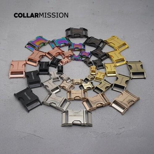 Engraved metal colorful side release curved buckles durable plated buckle 10mm,15mm, 20mm and 25mm DIY dog collar accessories