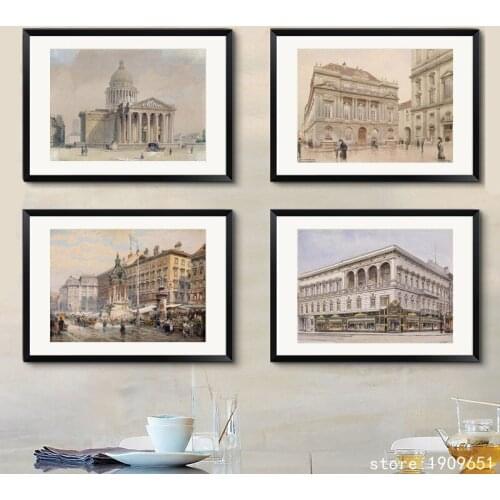 Cotton no frame classical building city scenery canvas printings oil painting printed on cotton home wall art decoration picture