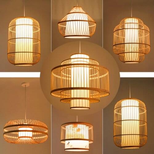 Chinese Bamboo LED Pendant Light Restaurant Dining Room Kitchen Hanging Light Hotel Farm Teahouse Tatami Bamboo E27 Pendant Lamp